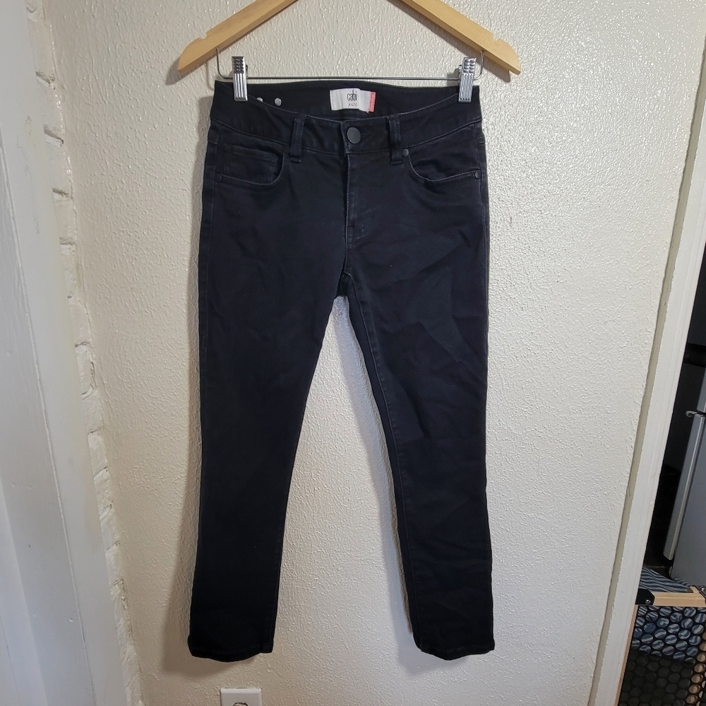 Cabi Mid Rise Stretch Denim Skinny Jeans sz 2 Black Grunge Rocker Essential